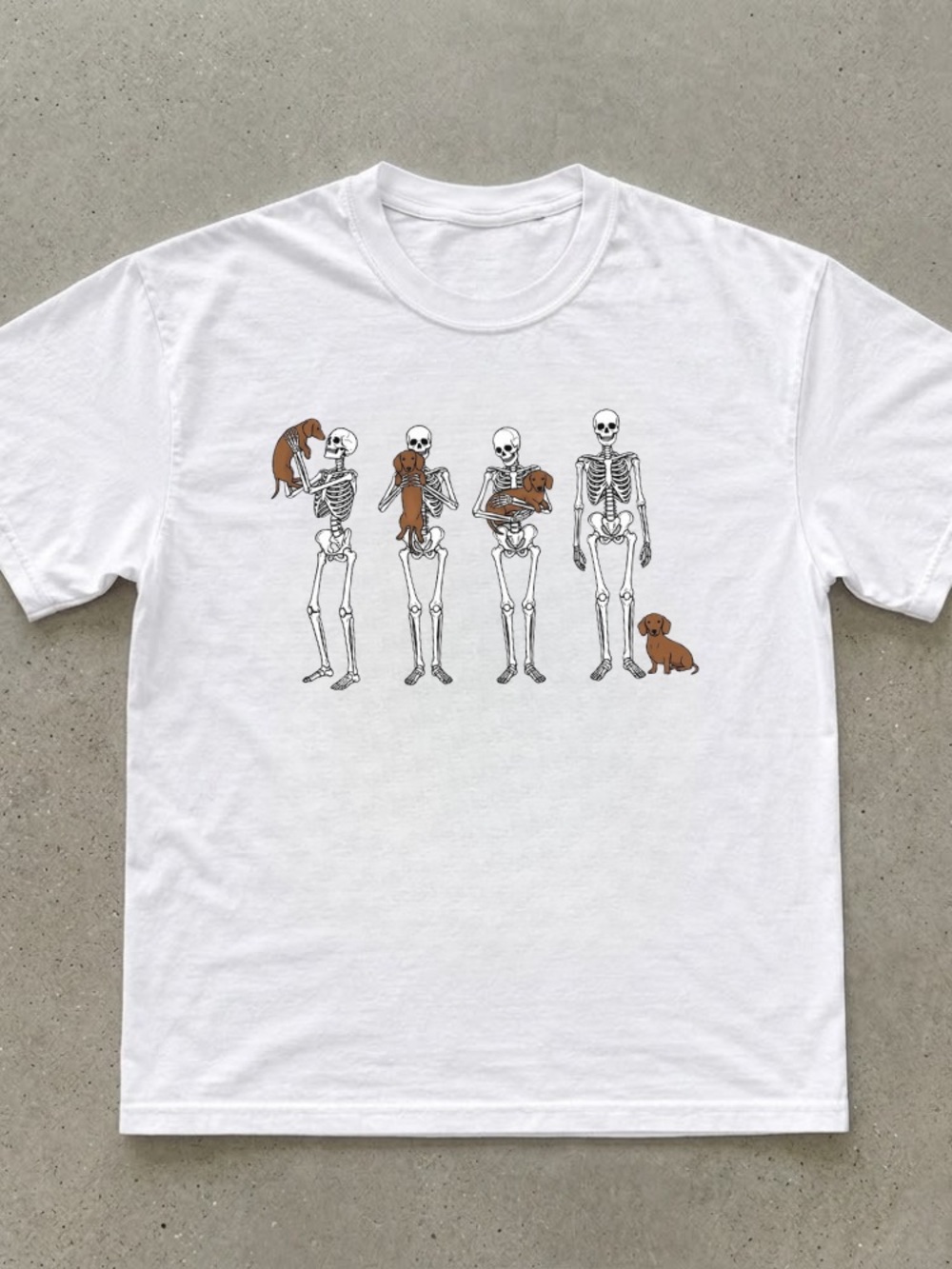Funny Dog Lover Skeleton Crew White T-Shirt with Brown Puppies